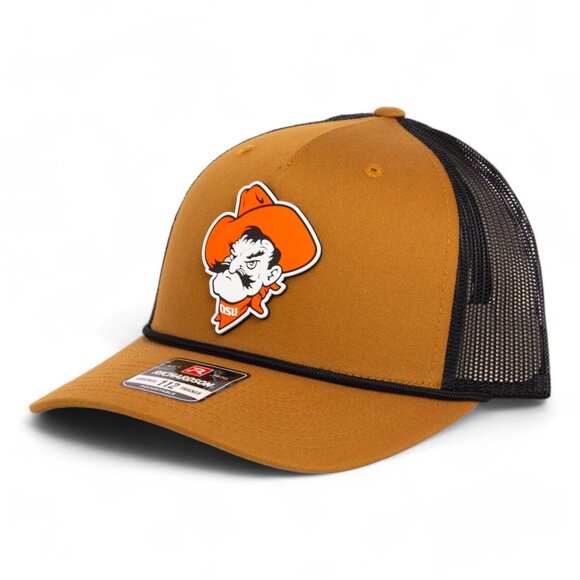 OSU Cowboys Pistol Pete Snapback Trucker Rope Hat- Caramel/ Black - Picture 1 of 3